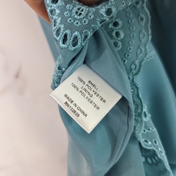 Lovers + Friends Mini Wrap Dress Blue Embroidered V-Neck Flutter Small - Picture 9 of 12